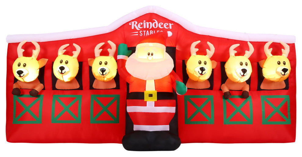 4-Ft. Tall Pre-Lit Inflatable Santa, Reindeer Stable