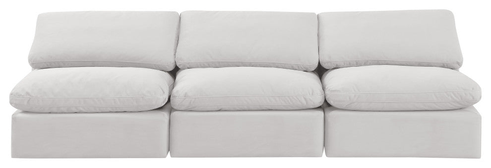 Indulge Upholstered Modular Sofa, Cream, 3-Piece: 3 Armless Chair, Down Stuffed Velvet