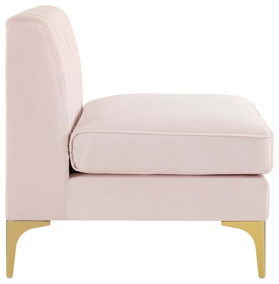 Tufted Sofa Middle Chair, Velvet, Pink, Modern, Living Lounge Hotel Hospitality