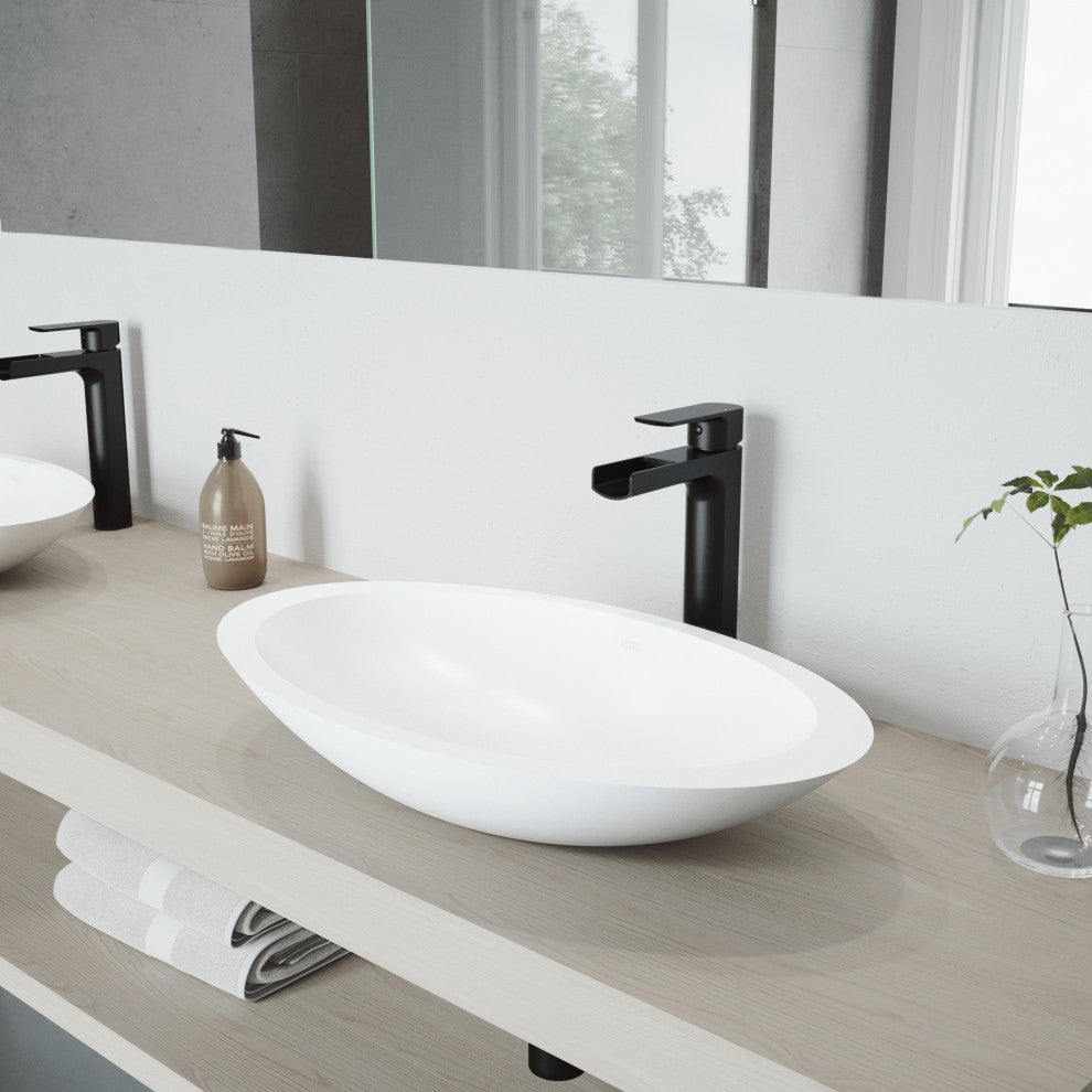 Wisteria 23"L x 14"W MatteStone Vessel Sink and Amada 10"H Faucet Set