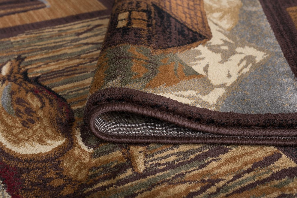 Cabin Getaway Novelty Lodge Pattern Brown Runner Rug, 2.7'' x 7''