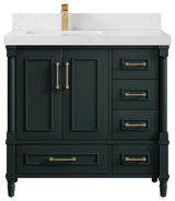 Aberdeen 36 Left Offset Bath Vanity Dark Forest Green 2" Empira Quartz