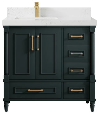 Aberdeen 36 Left Offset Bath Vanity Dark Forest Green 2" Empira Quartz