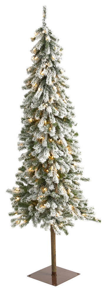 6' Flocked Alpine Christmas Faux Tree With 200 Lights and 580 Bendable Branches
