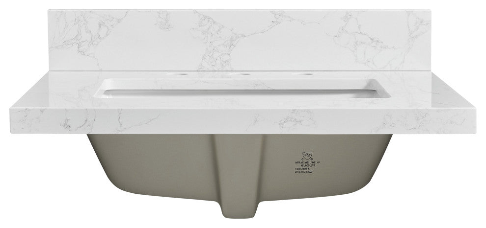 Jaen Composite Stone Vanity Top With Ceramic Sink, Grain White, 25"