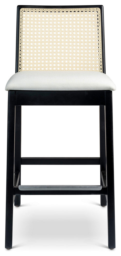 Modern Brazilian, Nardia, Cane Bar Stool, Ebano/Natural/Alabaster