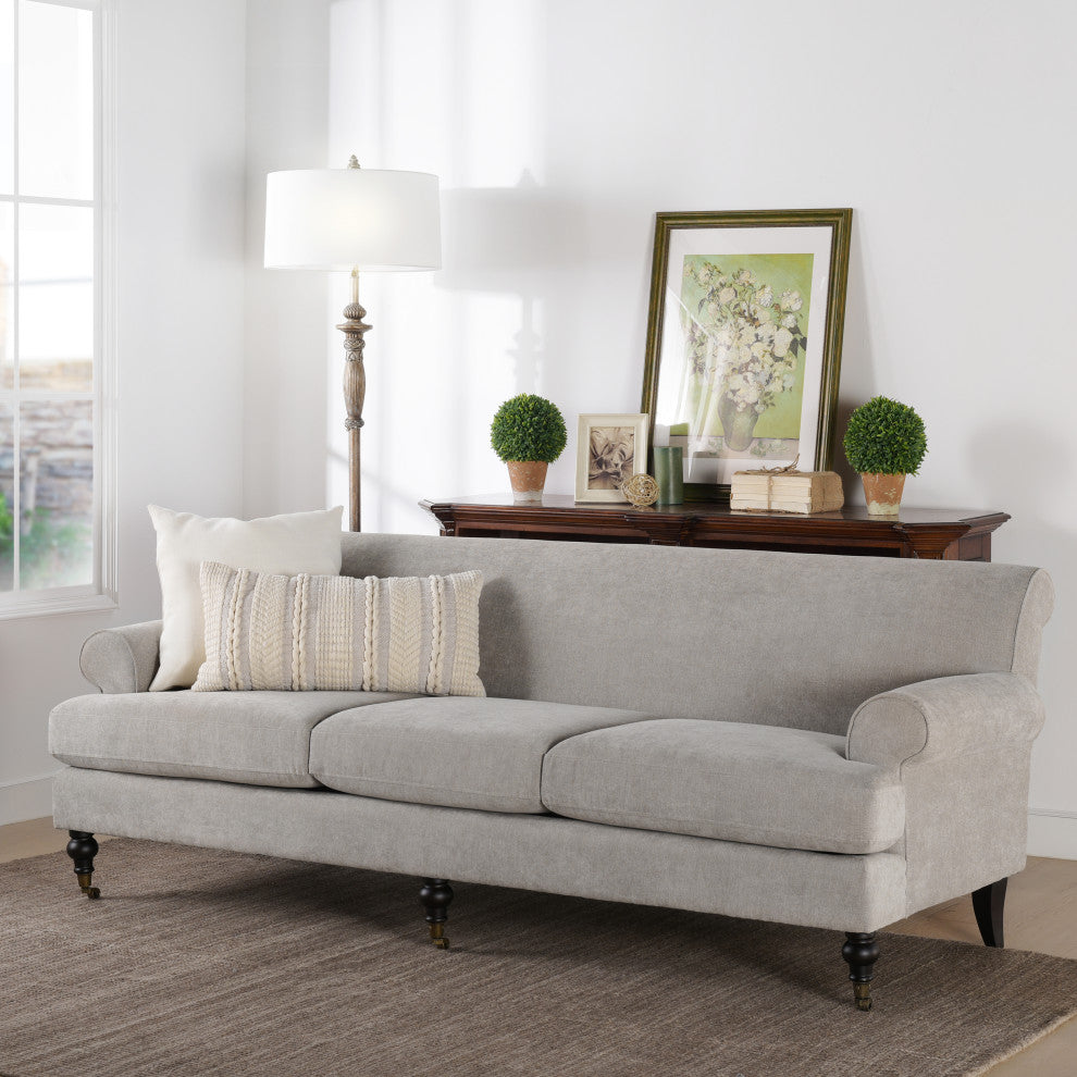 Alana Lawson 88" 3-Cushion Tight Back Sofa, Silver Gray Polyester