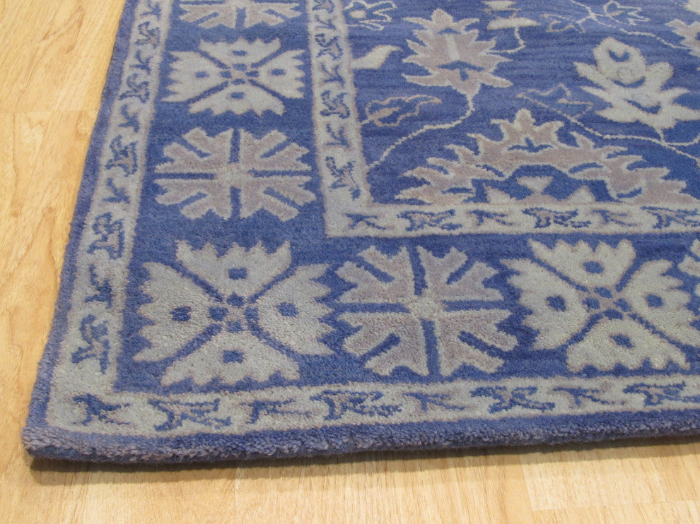 EORC Blue Hand-Tufted Wool Overdyed Rug, 4'x6'