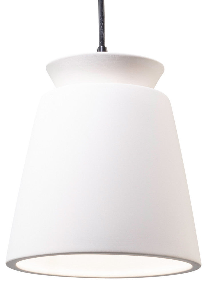 Radiance Trapezoid Ceramic Pendant, Matte Black, Bisque Shade, Black Cord, LED