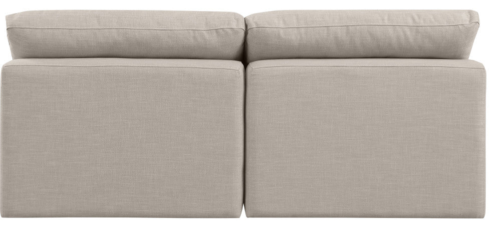 Indulge Upholstered Modular Sofa, Beige, 2-Piece: 2 Armless Chair, Down Stuffed Linen Textured Fabric