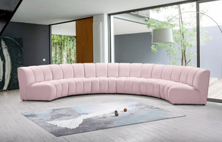 Infinity Channel Tufted Velvet Modular Chair, Pink, 6 Piece