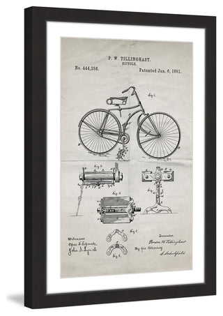 "Bicycle 1891 Old Paper" Framed Painting Print