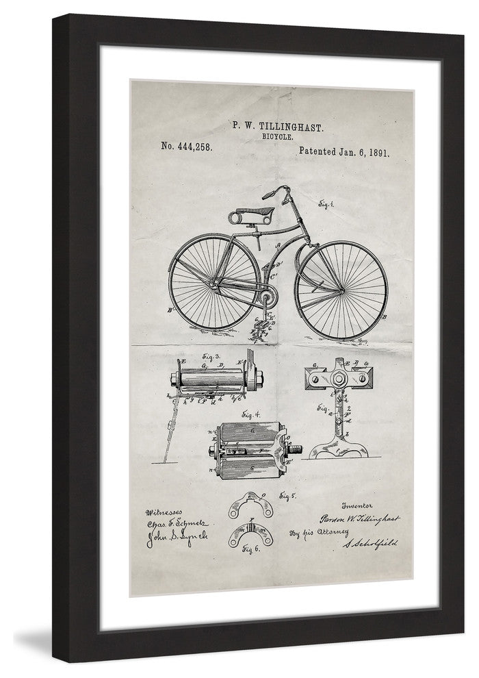 "Bicycle 1891 Old Paper" Framed Painting Print