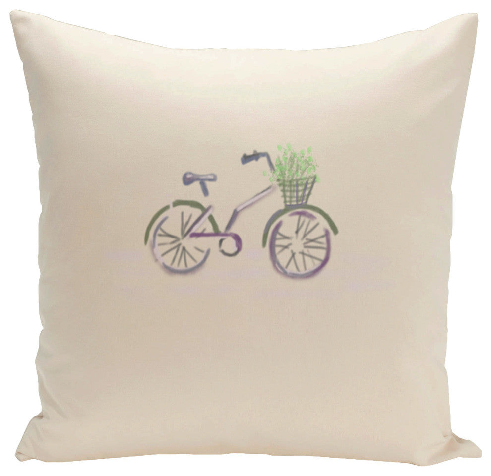 Polyester Decorative Pillow, Bicicleta Solo, Grey, Purple, Green, 20"x20"
