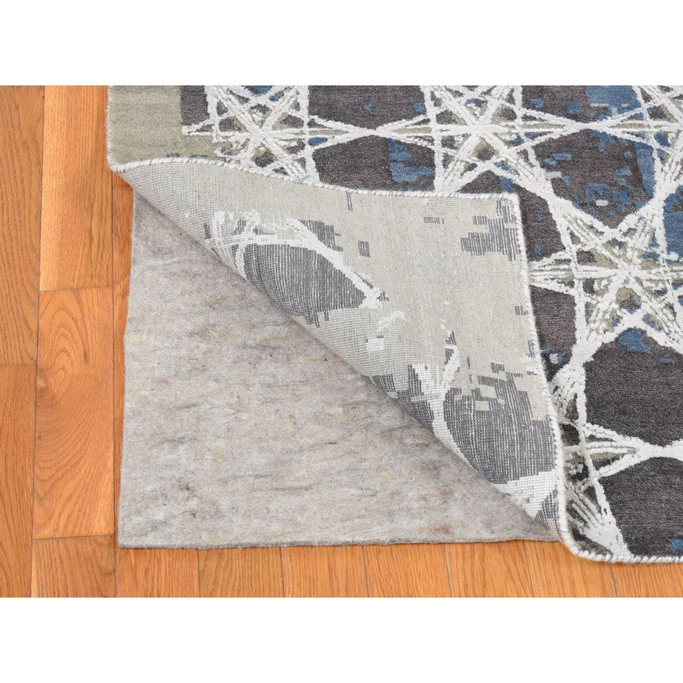 Gray, THE HONEYCOMB Design, Hand Knotted Wool and Silk Rug, 10'x14'1"