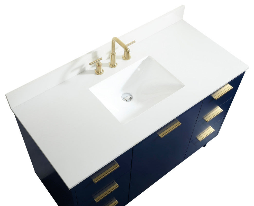Home Living Modern Natural Oak-Light Bathroom Vanity, Blue, 48"