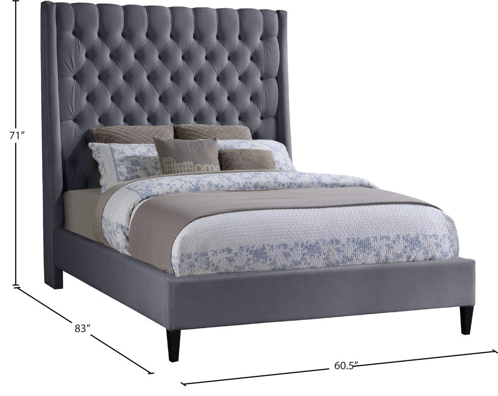 Fritz Velvet Upholstered Bed, Gray, Full
