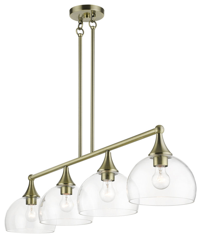 4 Light Antique Brass Large Linear Chandelier