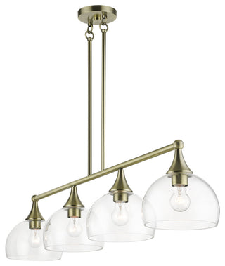 4 Light Antique Brass Large Linear Chandelier