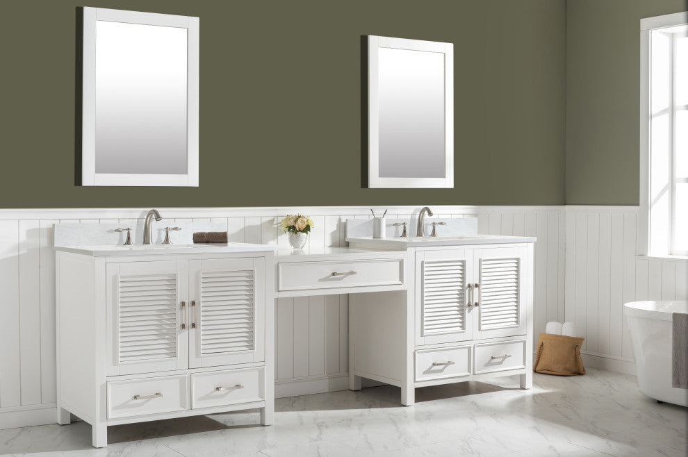 Estate Transitional White 102" Double Sink Bathroom Vanity Modular Set