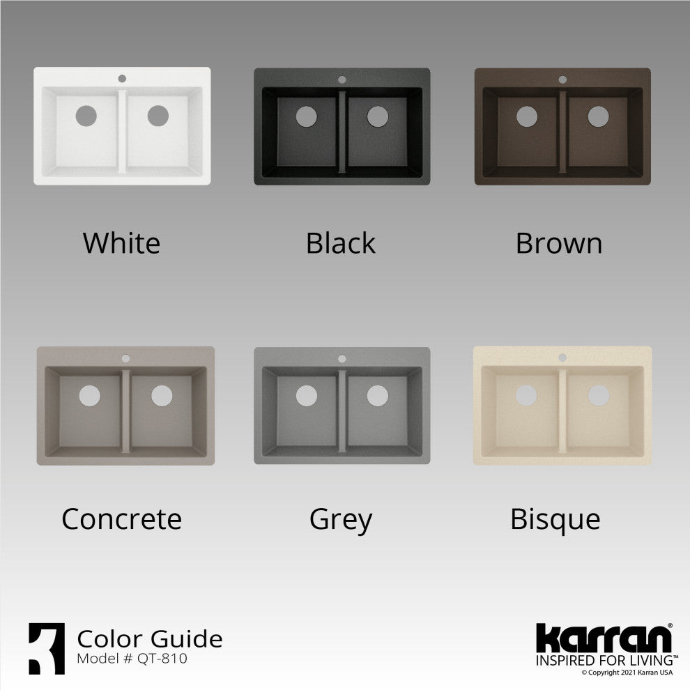 Karran 33" Top Mount Double Equal Bowl Quartz Kitchen Sink, Bisque