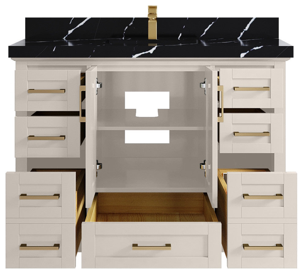 Boston 48" Single Sink Bath Vanity in Fine Grain 2" Calacatta Black