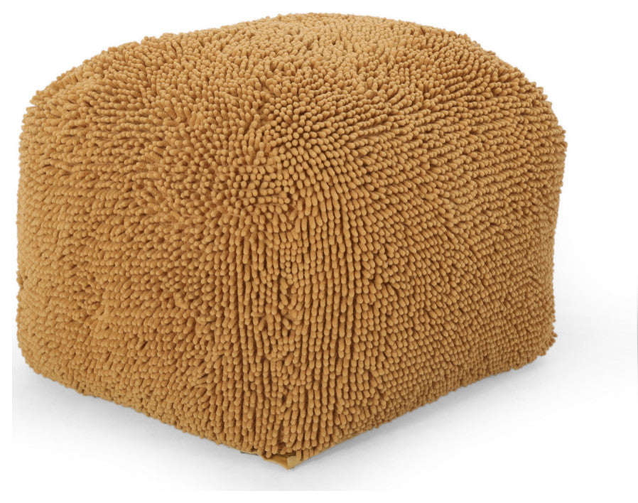 Statham Moloney Modern Microfiber Chenille Round Pouf, Yellow