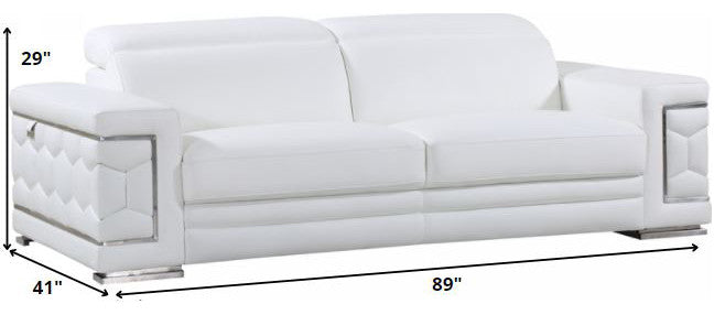 114" Sturdy White Leather Sofa Set