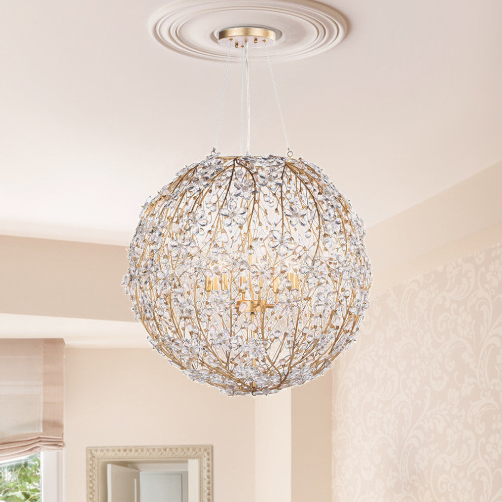 Modern Luxury Floral Globe Sphere Crystal Chandelier, 8-Light