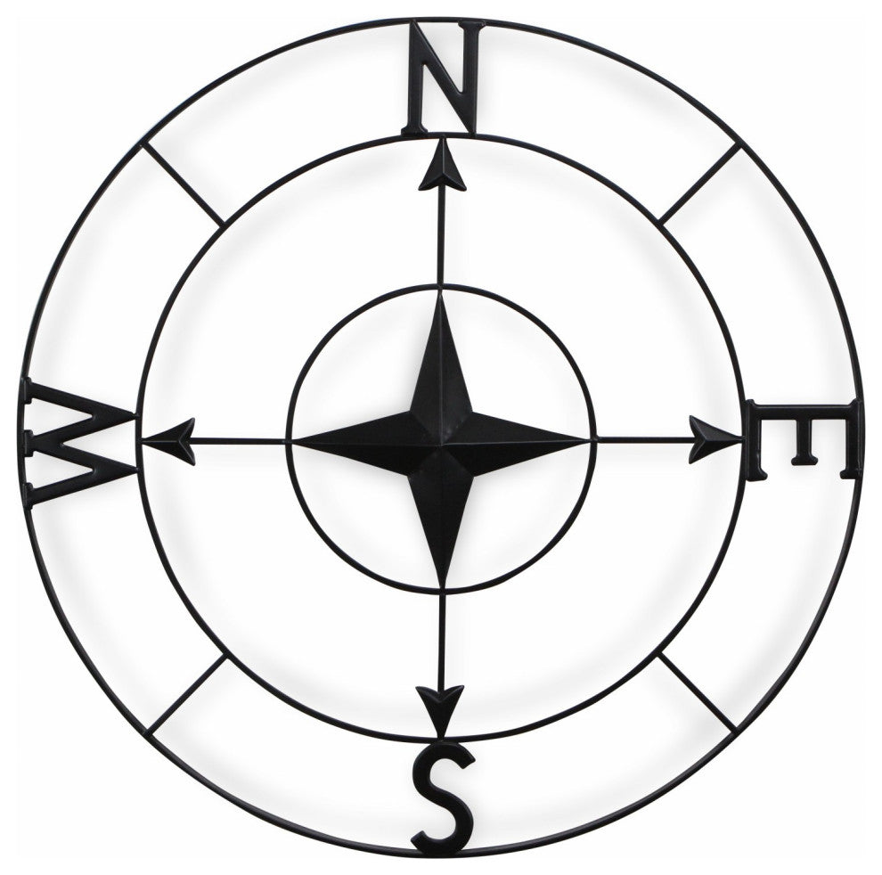 Black Metal Compass Shaped Wall Decor