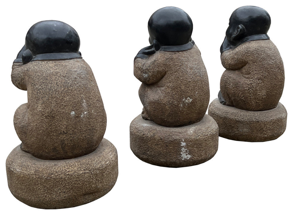 Small Set 3 Black Gray Brown Stone Kid Monk Lohon Do No Evil Figures Hcs7658B