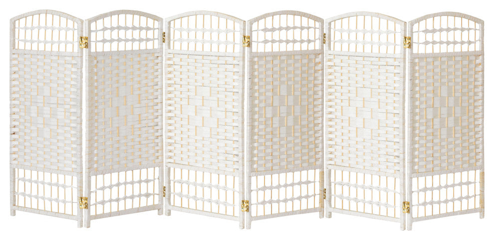 3 ft. Short Fiber Weave Room Divider White 6 Panels