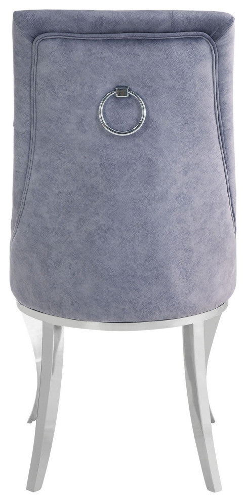 Benzara BM250221 S/2 Side Chair With Button Tufting & Metal Legs, Gray/Silver