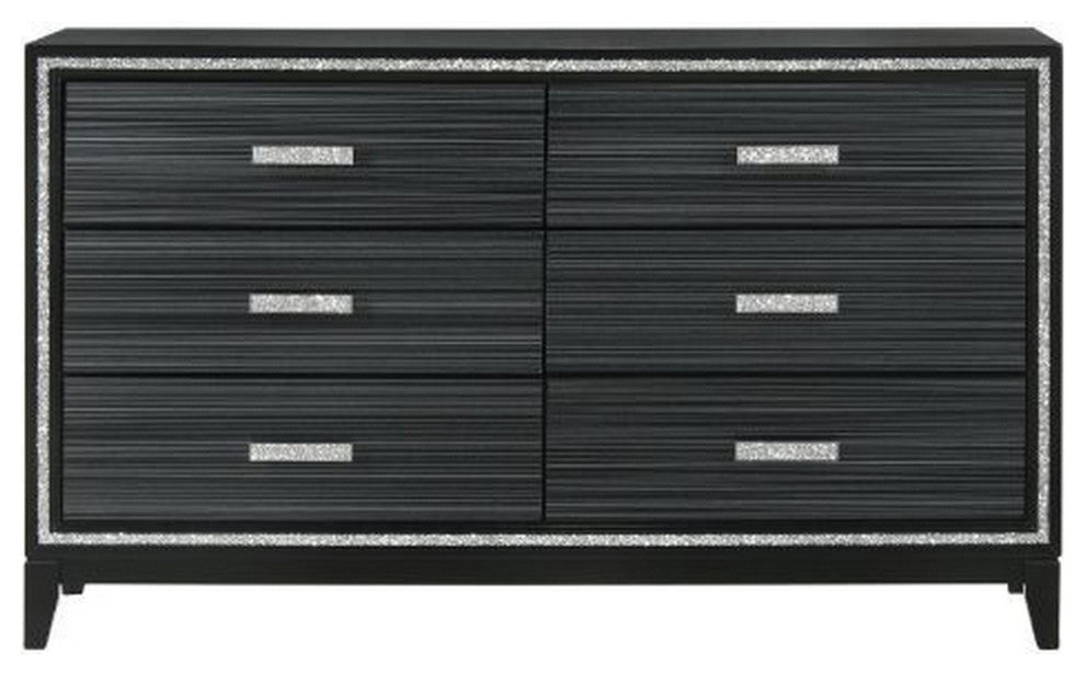 Benzara BM268901 Dresser With 6 Drawers and Shimmering Trim, Weathered Black