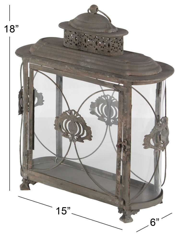 Brown Iron Rustic Candle Holder Lantern, 18" x 15" x 6" 52923