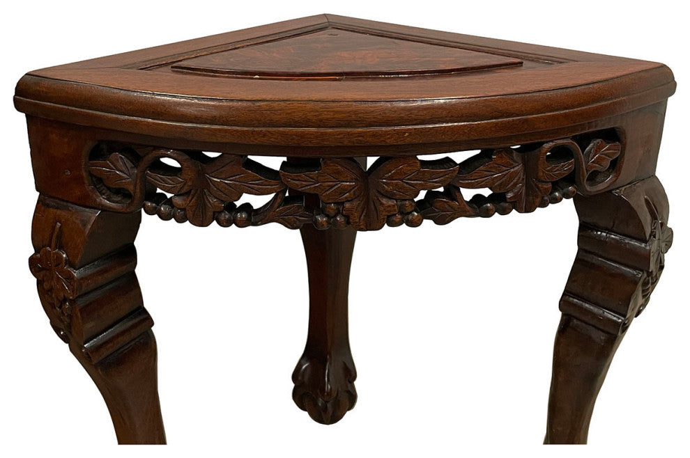 Consigned Antique Chinese Rosewood, Burl Wood Top Coffee Table w/4 Nesting stool