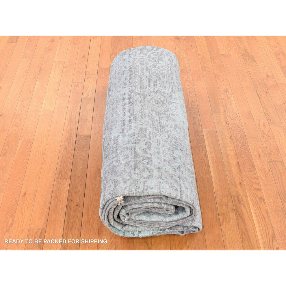 Silver Broken Persian Design Hand Knotted Wool and Silk Square Rug, 12'0"x12'0"