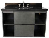 37" Single Wall Mount Vanity, Linen Gray Finish With Black Galaxy Top