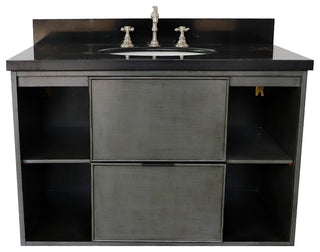 37" Single Wall Mount Vanity, Linen Gray Finish With Black Galaxy Top