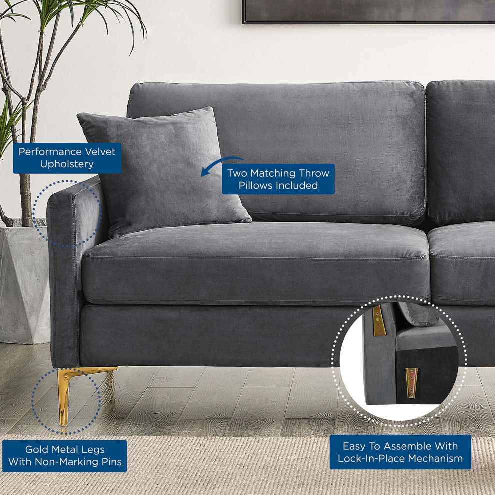 Sofa, Velvet, Gray, Modern, Living Lounge Room Hotel Lobby Hospitality