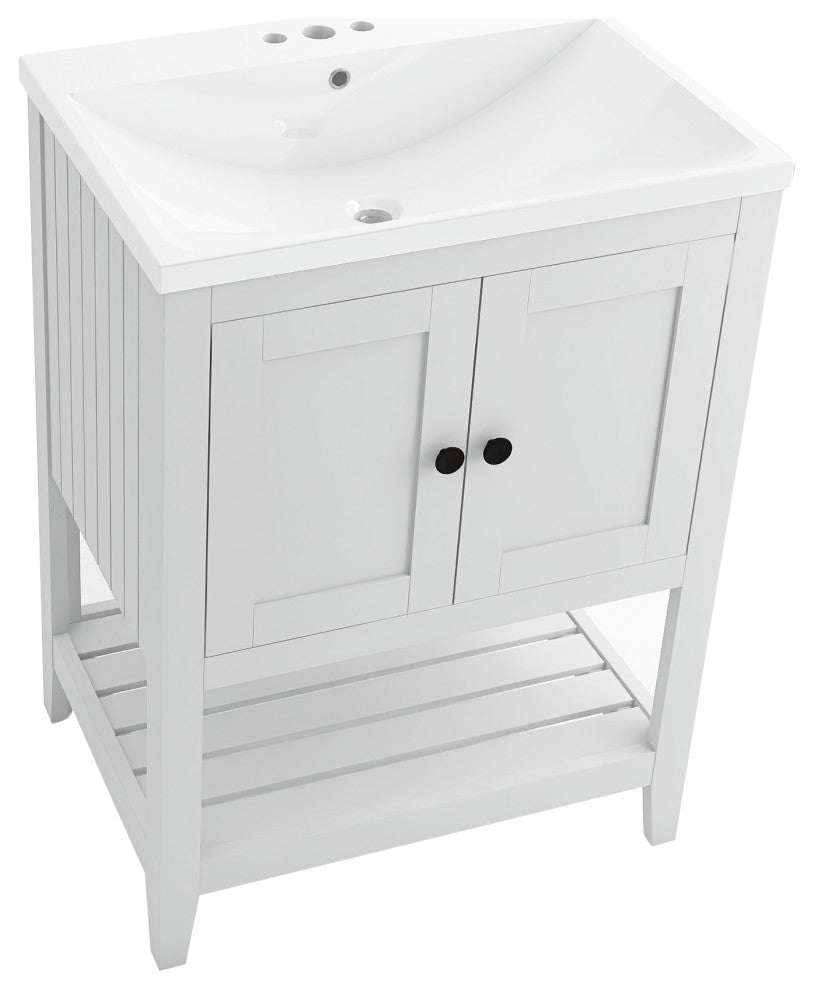 24" Wood Freestanding Bathroom Vanity with Integrated Ceramic Sink, White, 24" X