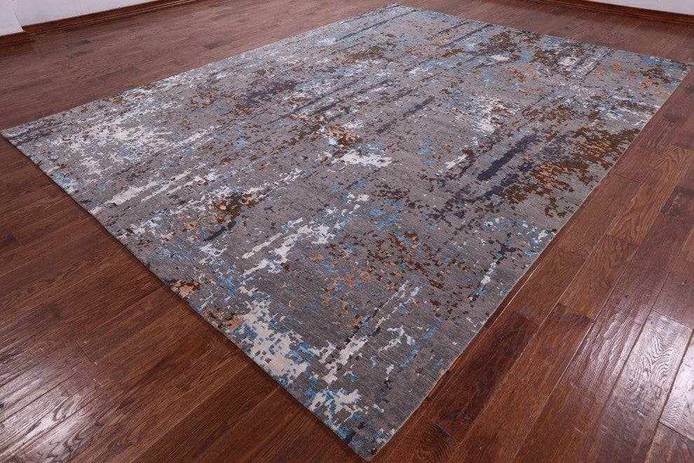 Abstract Hand Knotted Wool and Silk Rug 9' 0" X 12' 1"- Q6230