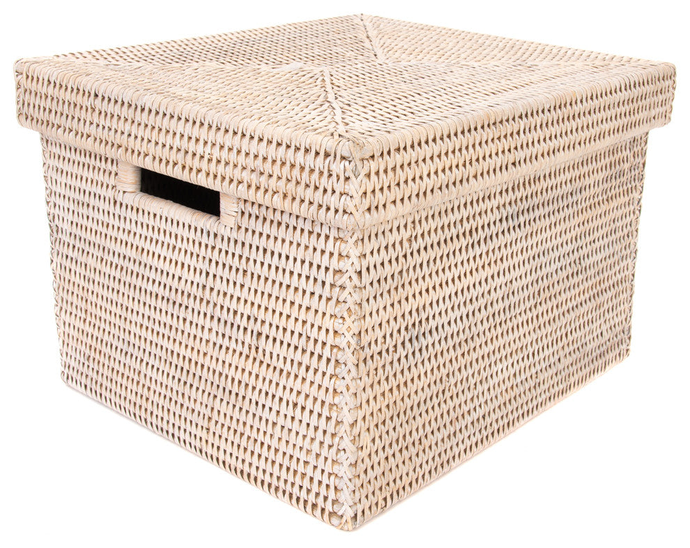 Artifacts Rattan Storage Box With Lid, Letter File, White Wash