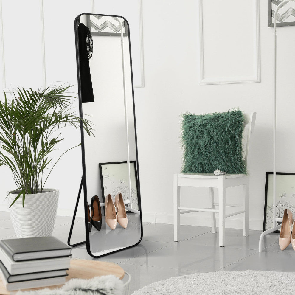 Head West Black Steel Framed Full Length Floor Mirror with Easel - 17.5" x 66.5"