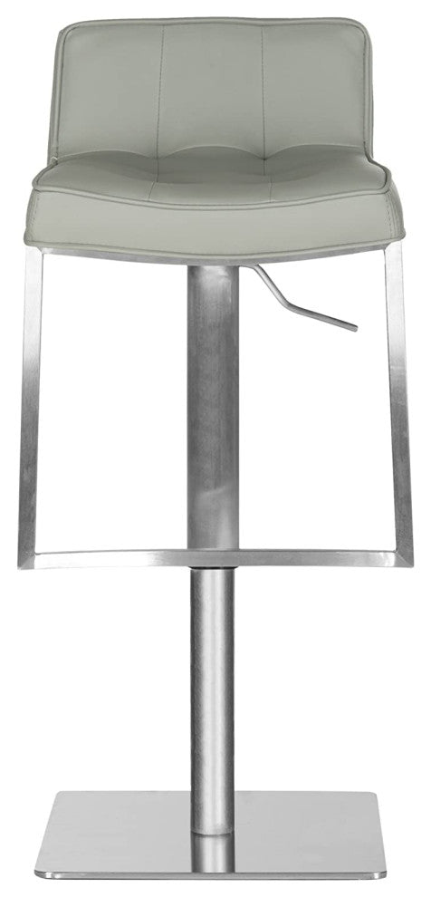 Elegant Bar Stool, Stainless Steel Frame and Curved Tufted PU Leather Seat, Grey
