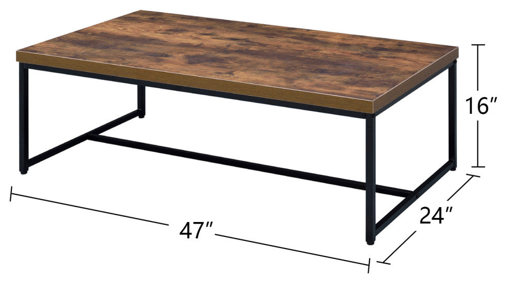Rectangular Wood Coffee Table, Weathered Oak and Black
