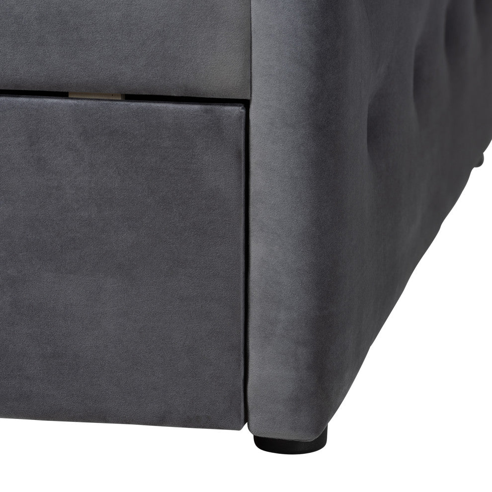 Mansi Modern Grey Velvet Fabric Upholstered Twin Size 2-Drawer Daybed