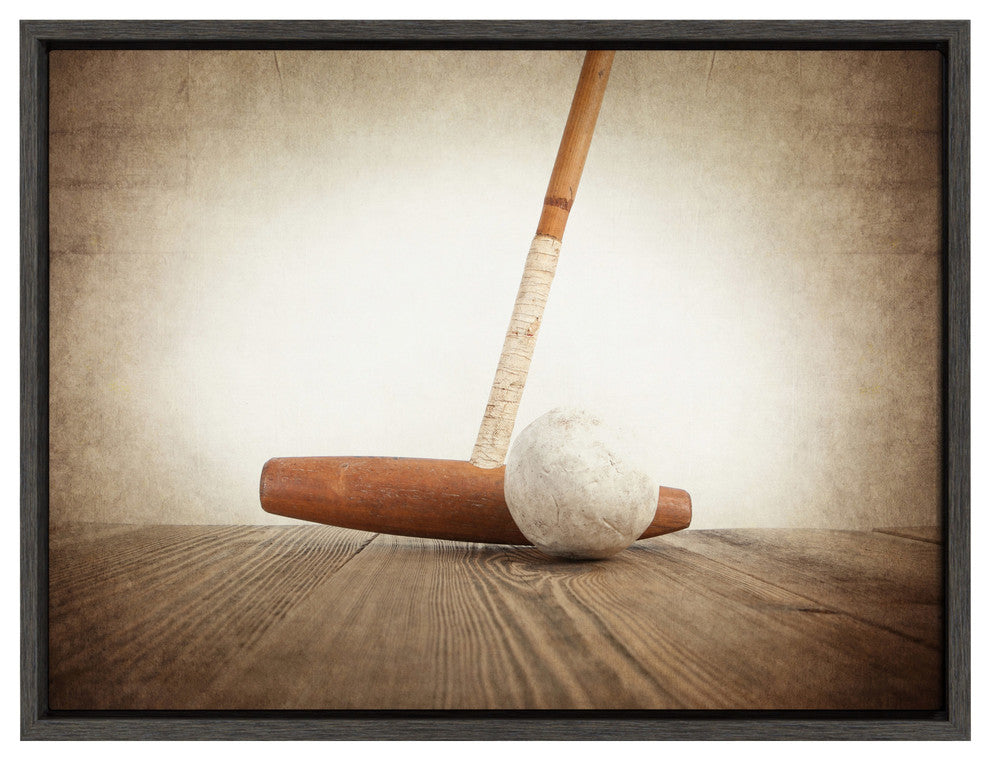 Sylvie Vintage Polo Mallet Framed Canvas by Shawn St. Peter, Gray 18x24