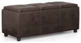 Modern Storage Ottoman, 3 Cushioned Flip Over Serving Trays, Distressed Brown