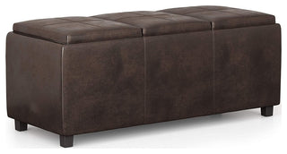 Modern Storage Ottoman, 3 Cushioned Flip Over Serving Trays, Distressed Brown